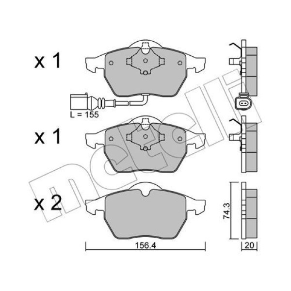 2201814 METELLI Колодки гальмівні (передні) Audi A3/TT/Seat Leon/Skoda Octavia/VW Golf 96-10/Polo 05-09 (+датчик)