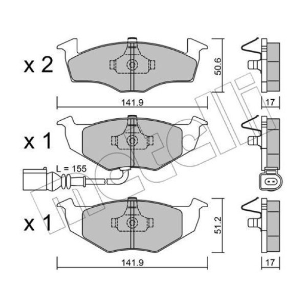 2202063 METELLI Колодки гальмівні (передні) Skoda Fabia 99-14/Roomster 07-15/VW Polo III 01-12 (+датчик)