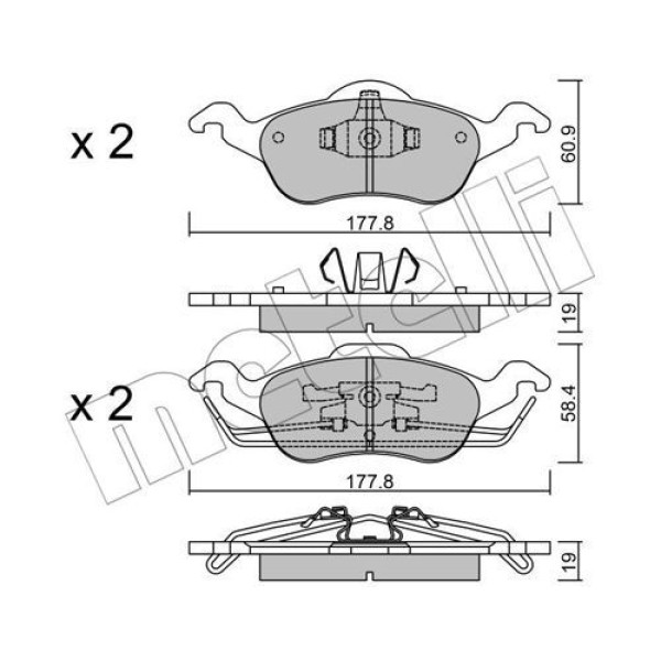 2202910 METELLI Колодки гальмівні (передні) Ford Focus 98-05