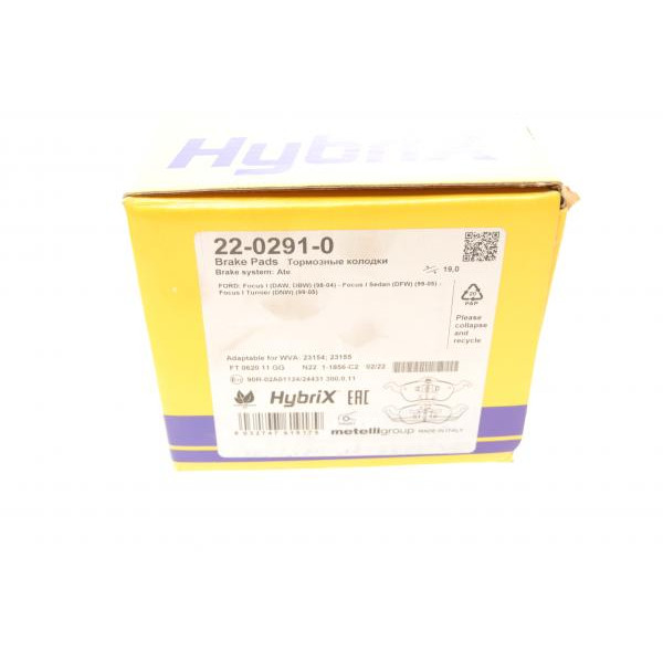 2202910 METELLI Колодки гальмівні (передні) Ford Focus 98-05