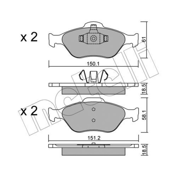 2203160 METELLI Колодки гальмівні (передні) Ford Fiesta 95-10/Fusion/Ka 02-12/Puma/Mazda 121 96-03/Mazda 2 03-07