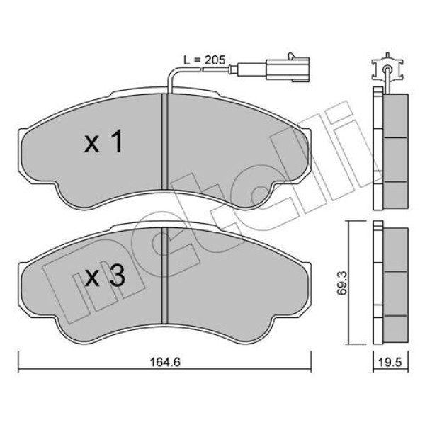 2203260 METELLI Колодки гальмівні (передні) Citroen Jumper/Fiat Ducato/Peugeot Boxer 99-R16 (+датчик)