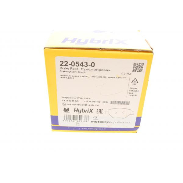 2205430 METELLI Колодки гальмівні (передні) Renault Megane II 03-