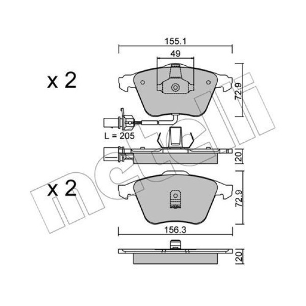 2205490 METELLI Колодки гальмівні (передні) Audi A6 97-05 (+датчики)