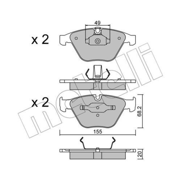 2205580 METELLI Колодки гальмівні (передні) BMW 3 (E90) 07-13/5 (E60/E61)/6 (E63/E64) 03-10/7 (E65/E66/E67) 01-08