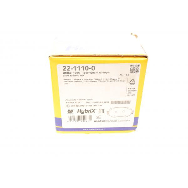2211100 METELLI Колодки гальмівні (передні) Renault Megane IV 15-