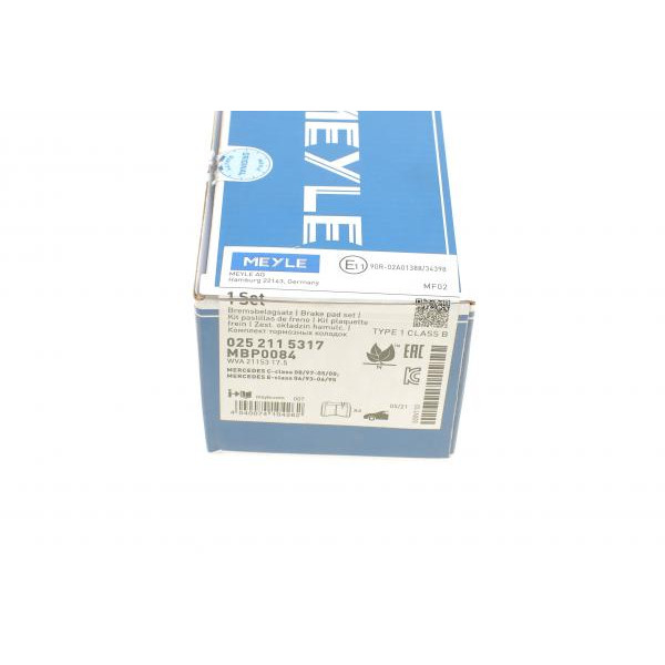 0252115317 MEYLE Колодки гальмівні (передні) MB 190 (W201)/C (W202)/E (A124)/(C124) 88-03