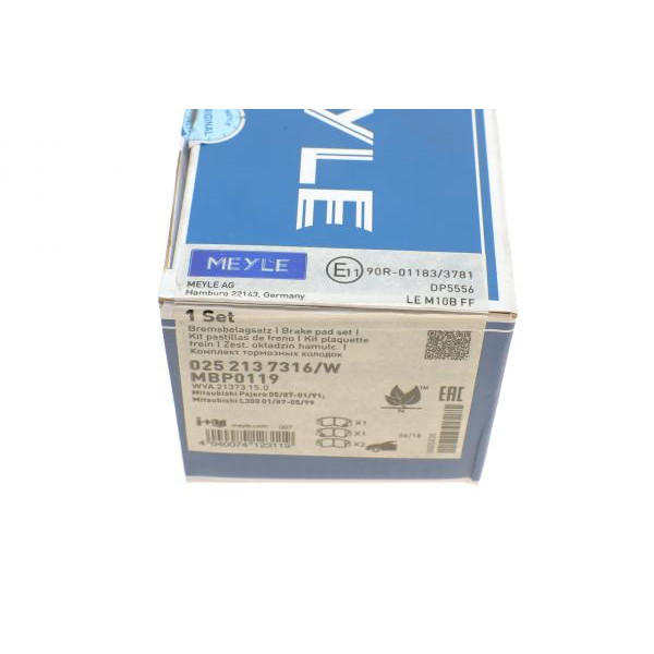 0252137316W MEYLE Колодки гальмівні (передні) Mitsubishi L200/L300 83- (Sumitomo)