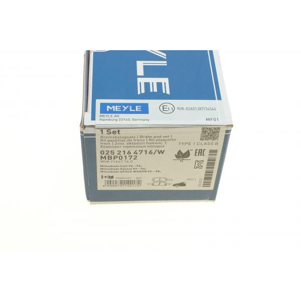 0252164716W MEYLE Колодки гальмівні (передні) Mitsubishi Colt 90-96/Galant/Lancer 88-04/Space Wagon 91-98