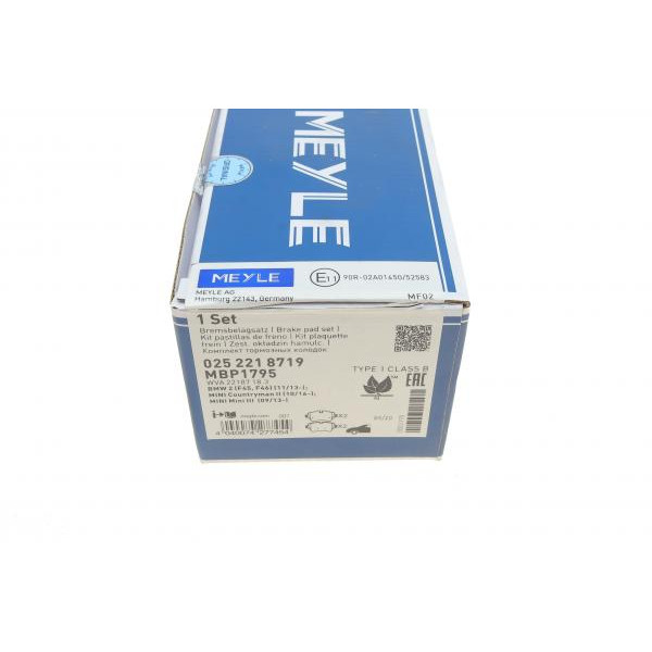 0252218719 MEYLE Колодки гальмівні (передні) BMW 2 (F45/F46) 1.5/2.0 13-/Mini Cooper 13-