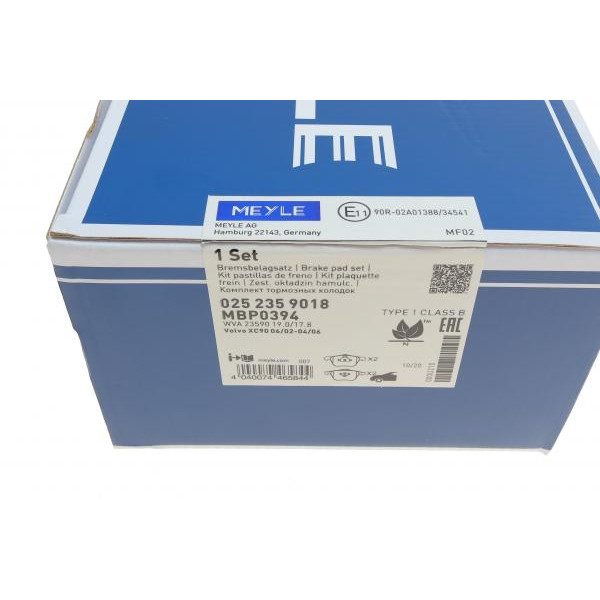 0252359018 MEYLE Колодки гальмівні (передні) Volvo S60 00-10/V70 01-08/S80 01-06/XC90 02-14 (Ate)
