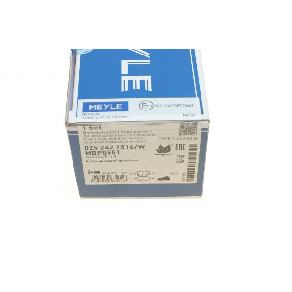 0252427516W MEYLE Колодки гальмівні (передні) Hyundai I10 08-/Kia Picanto 04- (Mando)