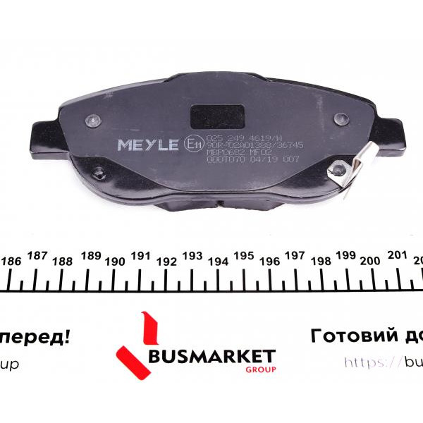 0252494619W MEYLE Колодки гальмівні (передні) Toyota Avensis 2.2D 09- (150.7x19)