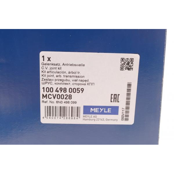 1004980059 MEYLE Шрус (зовнішній) Seat Arosa/VW Polo 1.0-1.7/1.4TDI 94-04 (30/22z)