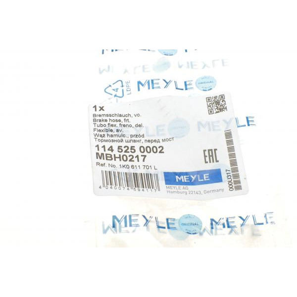 1145250002 MEYLE Шланг гальмівний (передній) Audi A3/VW Golf V 03-15 (L=528mm)