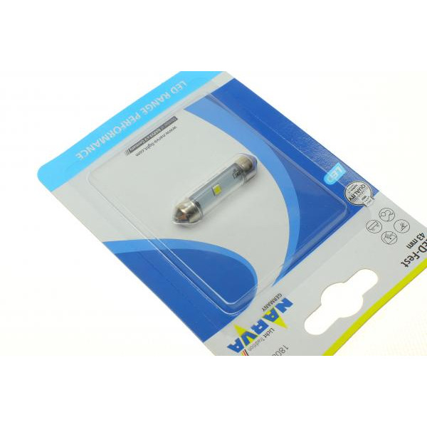 180804000 NARVA Автолампа 12V 0,6W SV8.5 (9.8x43mm) Festoon (LED) (blister/1шт)