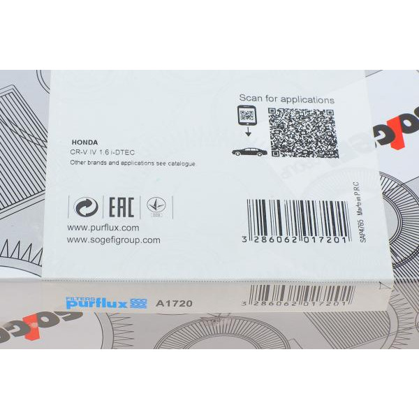 A1720 PURFLUX Фільтр повітряний Honda CR-V IV 1.6 i-DTEC 13-