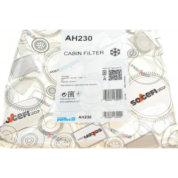 AH230 PURFLUX Фільтр салону Hyundai Santa Fe/Sonata/Kia Sorento/Magentis 01-