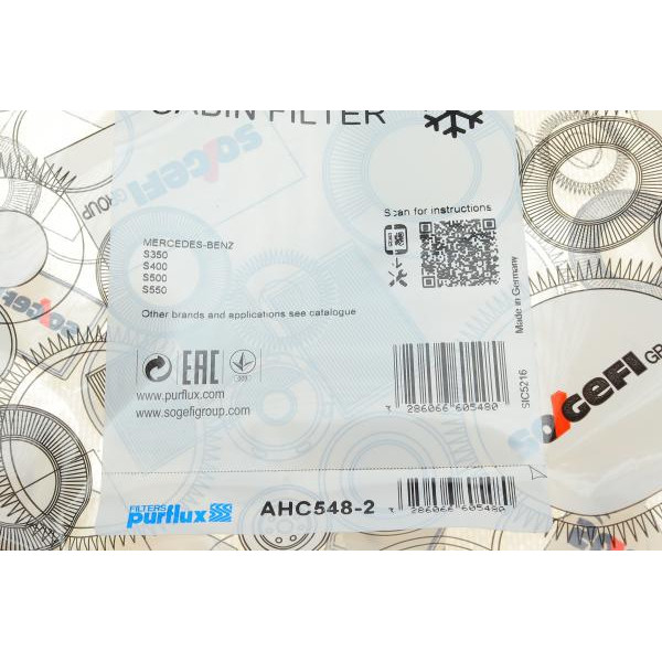 AHC5482 PURFLUX Фільтр салону MB S-class (W222/C217) 13- (вугільний) (к-кт 2шт.)