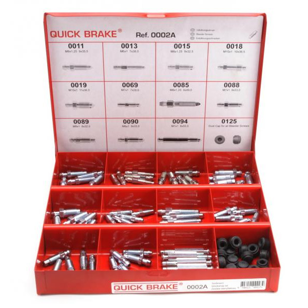 0002A QUICK BRAKE Комплект штуцерів прокачування гальм M6x1-M10x1/7x28.6-9x49 +заглушки (75 шт.)