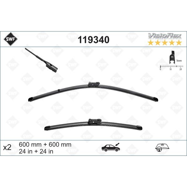 119340 SWF (Valeo) Щітки склоочисника (600/600mm) VW T5/T6/Caddy III 2.0 TDI 09-