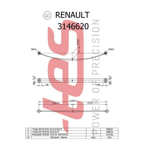 3146620019ZT TES Ресори задні корінні Renault Master 98- (70/715/715) 22mm.