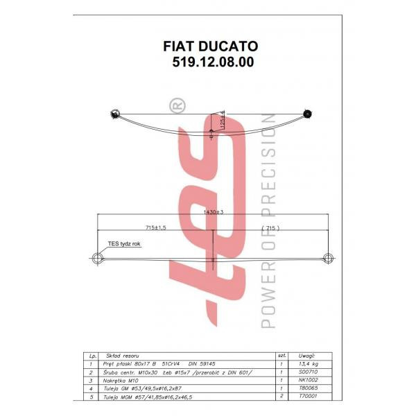 519120800ZT TES Ресора задня корінна Fiat Ducato 94-02 (1/17mm) (80/715/715)