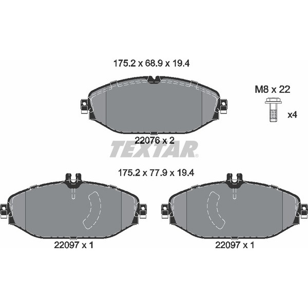 2207601 TEXTAR Колодки гальмівні (передні) MB C-class (W205/S205/C205)/E-class (W213/S213/C238) 13- (TRW) Q+