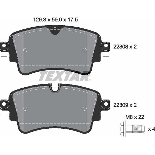2230801 TEXTAR Колодки гальмівні (задні) Audi A4/A5/Q5/Q7 2.0 TFSI/TDI/3.0 TDI 15-(TRW) Q+