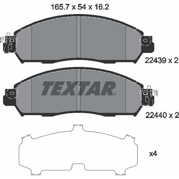 2243901 TEXTAR Колодки гальмівні (передні) Nissan NP300 Navara 15- (Akebono)