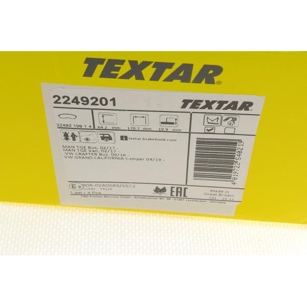 2249201 TEXTAR Колодки гальмівні (задні) VW Crafter 16-(CBI) Q+