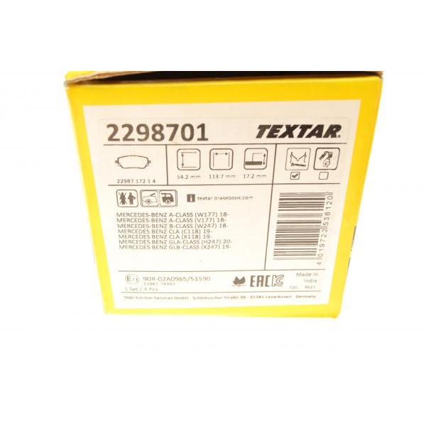 2298701 TEXTAR Колодки гальмівні (задні) MB A-class (W177/V177)/B-class (W247)/CLA (C118/X118) 18- (CBI) Q+