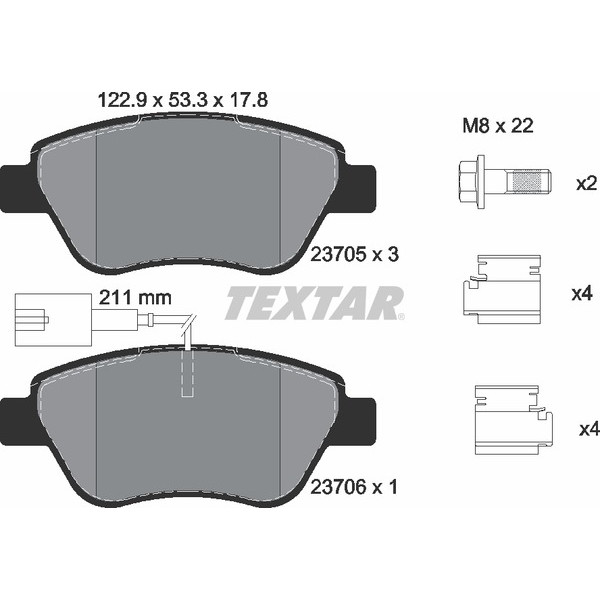 2370502 TEXTAR Колодки гальмівні (передні) Fiat Doblo 01- (Bosch) Q+ (з датчиком)