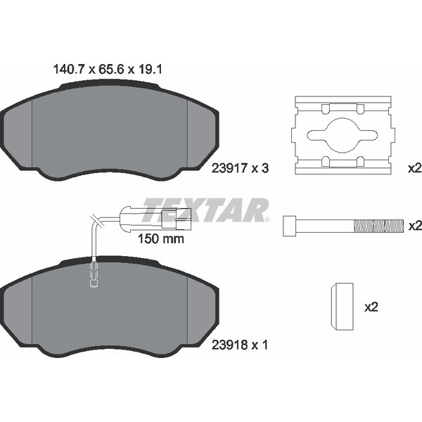 2391701 TEXTAR Колодки гальмівні (передні) Citroen Jumper/Fiat Ducato/Peugeot Boxer 94-Q+ R15(з датчиком)