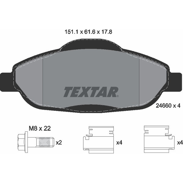 2466001 TEXTAR Колодки гальмівні (передні) Peugeot 308/CC/SW/3008 07- (Bosch) Q+