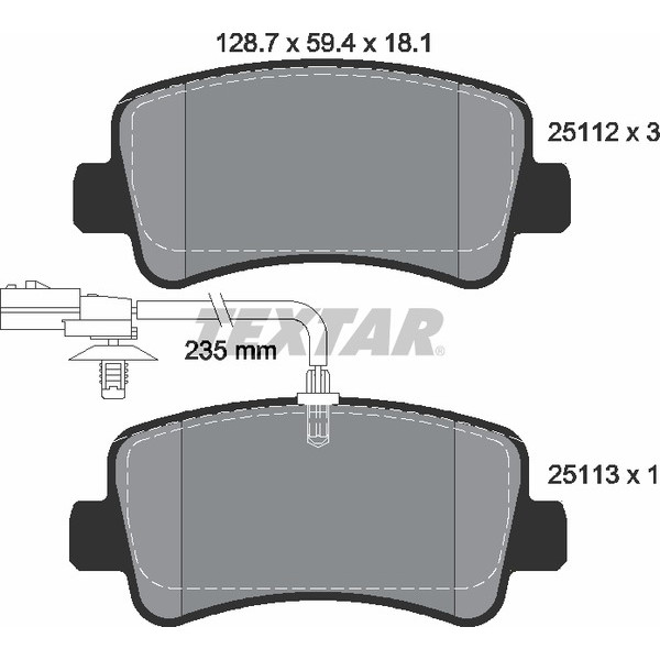 2511201 TEXTAR Колодки гальмівні (задні) Renault Master/Opel Movano 10- (Brembo) Q+ (однокатк.)/(з датчиком)