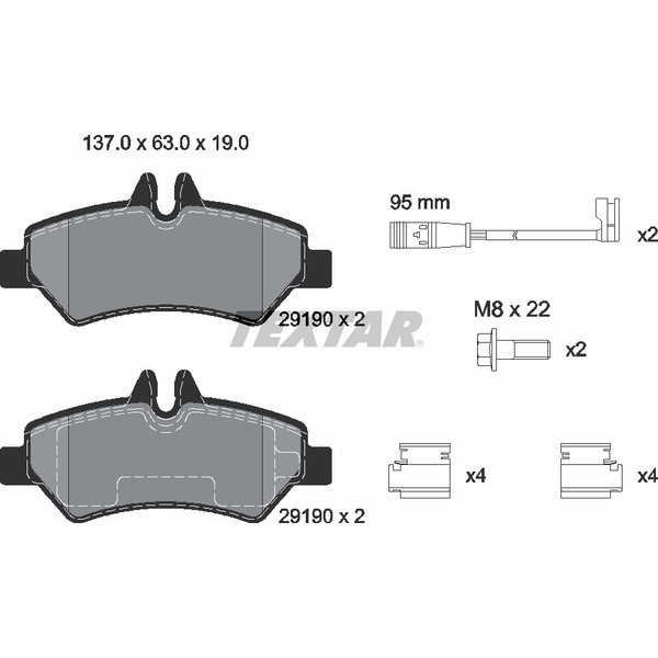 2919001 TEXTAR Колодки гальмівні (задні) MB Sprinter 209-319 CDI/VW Crafter 30-35 06- (Bosch) Q+ (з датчиками)