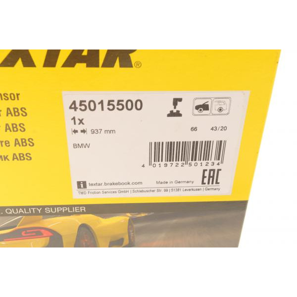45015500 TEXTAR Датчик ABS (передній) BMW 5 (F10)/7 (F01/F02/F03/F04) 2.0-4.4 09-18 (L=937mm)