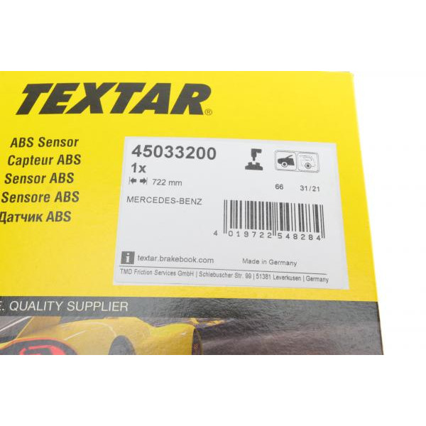 45033200 TEXTAR Датчик ABS (передній) (R) MB E-class (W212) 09-16 (L=722mm)