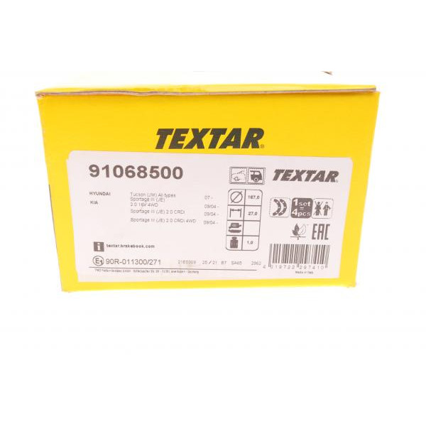91068500 TEXTAR Колодки ручника Hyundai Tucson/Kia Sportage 04- (167x28)