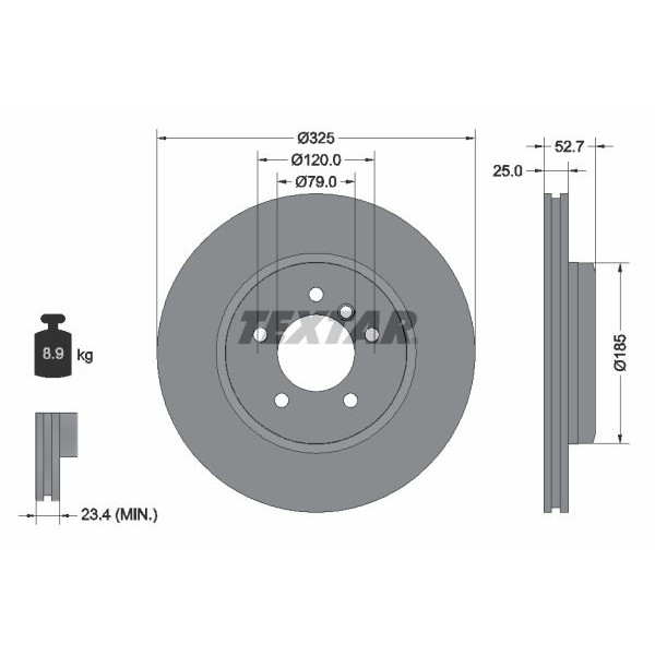92106905 TEXTAR Диск гальмівний (передній) BMW 3 (E46) 99-06 (325x25) PRO+