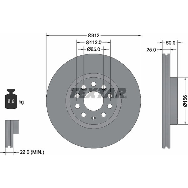 92120505 TEXTAR Диск гальмівний (передній) VW Caddy III 04- (312x25) PRO+