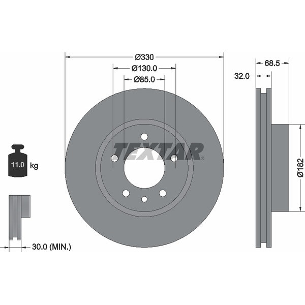 92121505 TEXTAR Диск гальмівний (передній) Porsche Cayenne/VW Touareg 02- (330x32) (L) PRO+