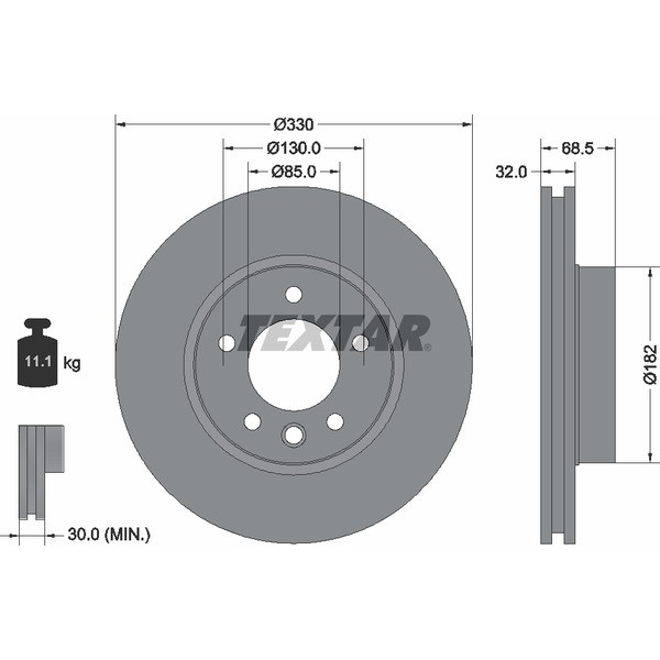 92121605 TEXTAR Диск гальмівний (передній) Porsche Cayenne/VW Touareg 02- (330x32) (R) PRO+