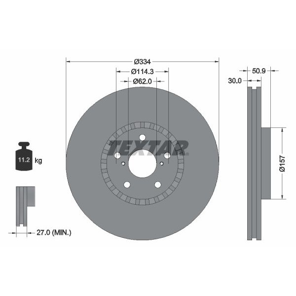 92147903 TEXTAR Диск гальмівний (передній) Lexus GS 05-/IS 09- (R) (334x30) PRO