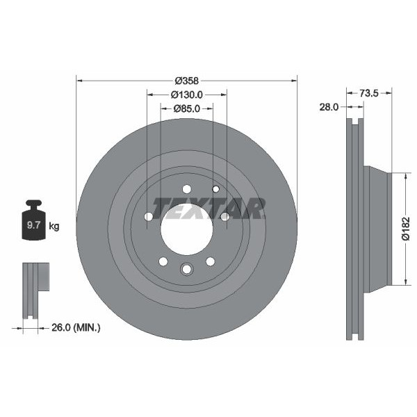 92151403 TEXTAR Диск гальмівний (задній) Audi Q7 06-16/Porsche Cayenne 02-/VW Touareg 03-10 (358x28) PRO