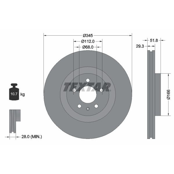 92160205 TEXTAR Диск гальмівний (передній) Audi A4 07-15/A5 07-17/Q5 08- (345х29.3) PRO+