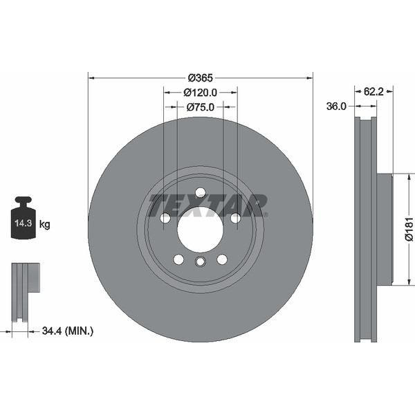 92161005 TEXTAR Диск гальмівний (передній) BMW X5 (E70/F15) 06-/X6 (E71/F16) 07- (365x36) PRO+
