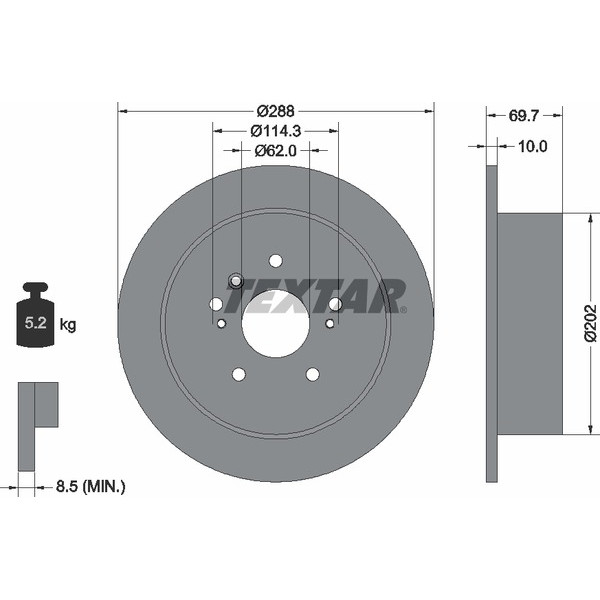 92171603 TEXTAR Диск гальмівний (задній) Lexus RX 03-09 (288x10) PRO
