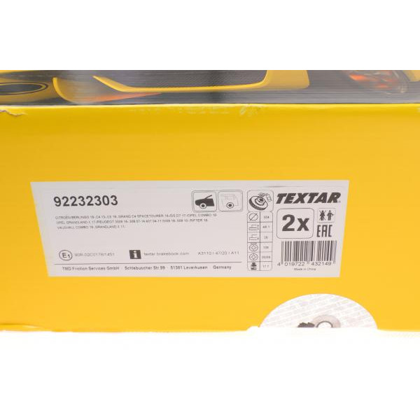 92232303 TEXTAR Диск гальмівний (передній) Citroen Picasso II/ Peugeot 308/5008 13- (304x28) PRO